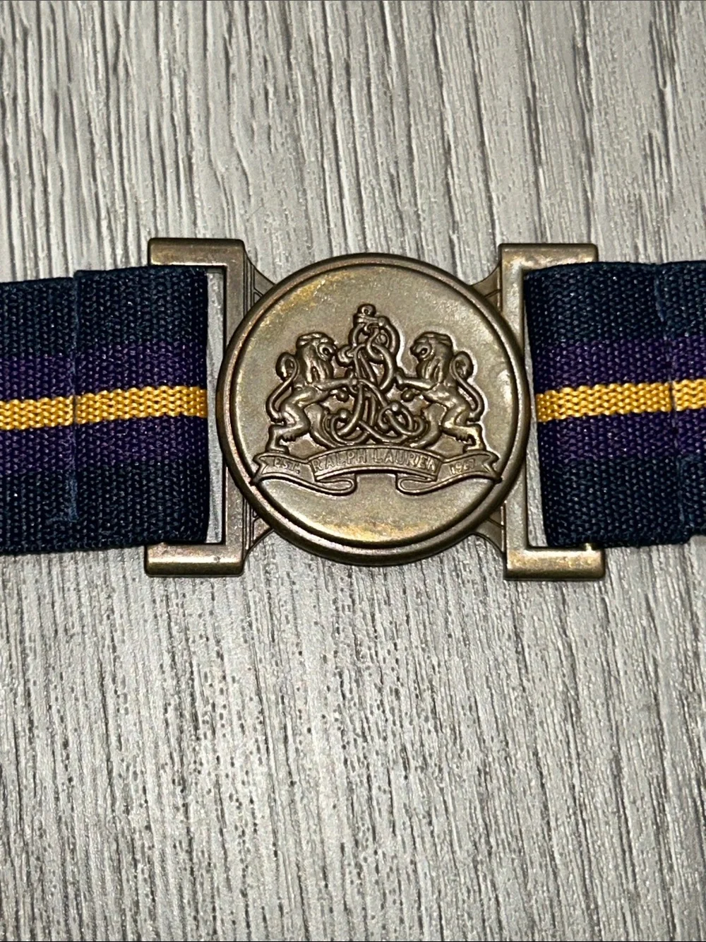 Ralph Lauren Vintage Navy Web Belt with Stripe and Brass Crest Buckle Boys 3T